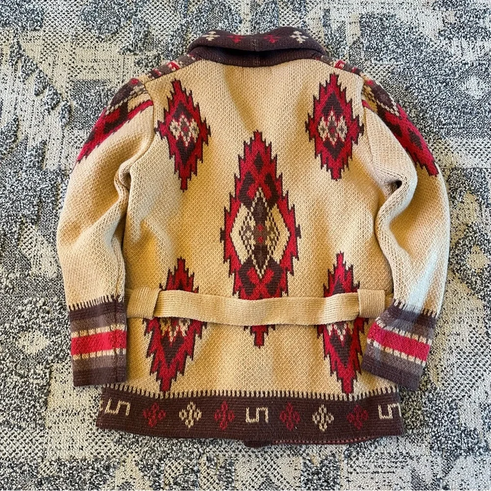 Western Aztec Shaw Collar Cowichan Knit Traditional Button Front Sweater Coat - Picture 1 of 7